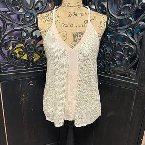 Cream / Taupe Sparkle Sleeveless All Over Sequin Cami / Tank / Top / Shirt.